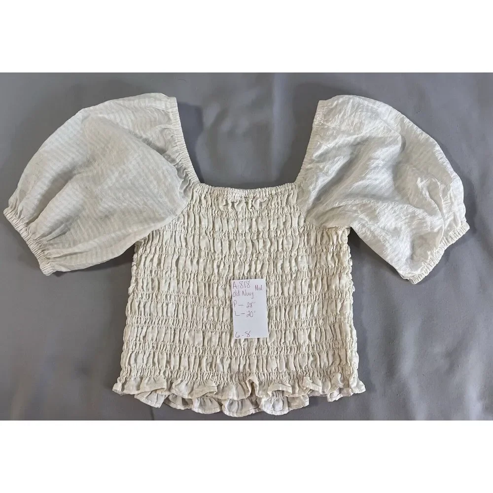 Old Navy Fitted Puff-Sleeve‎ Smocked Top Sz Medium Cream